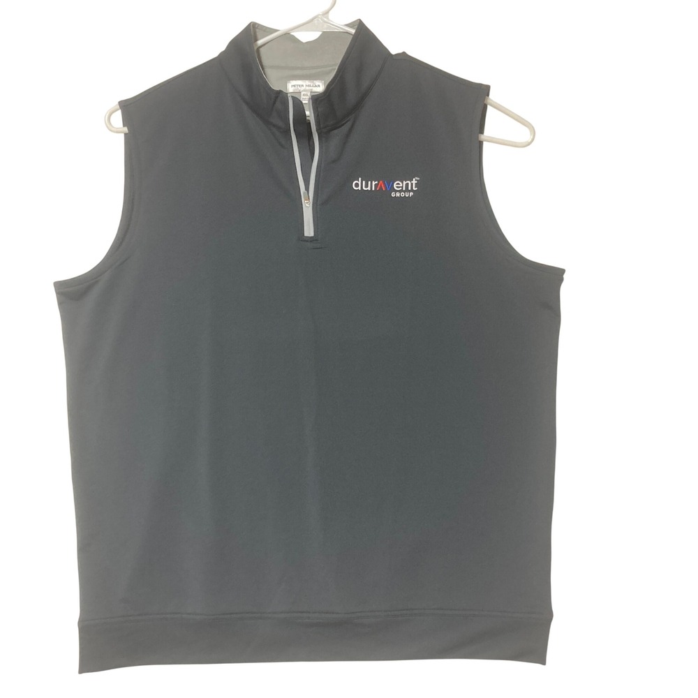 Peter Millar Mens XXL Charcoal 1/4 Zip Golf‎ Vest DuraVent Group Logo Stretch